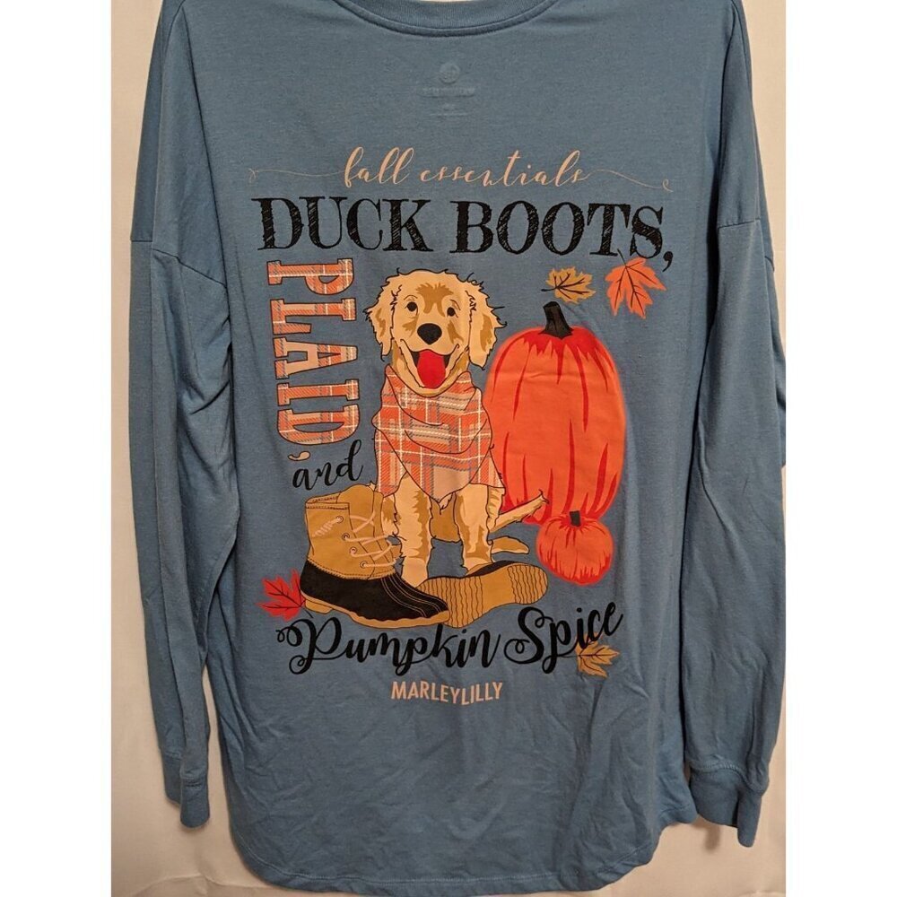 Marleylilly Shirt Womens Small S/M Long Sleeve Fall Essentials Dog Crew Blue